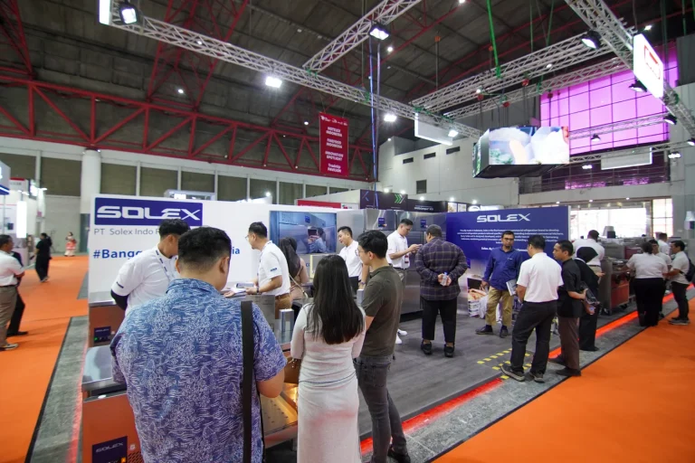 The busy Solex FHI 2025 exhibition booth, showcasing Indonesian-made commercial refrigeration units and attracting many industry professional visitors.