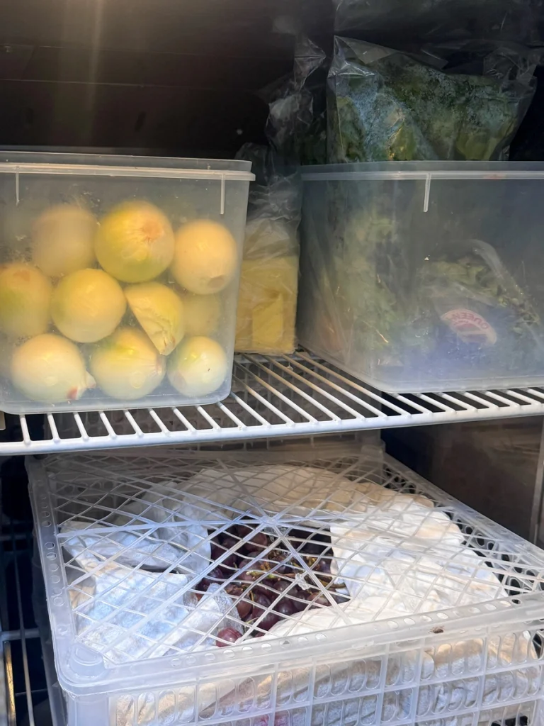Bawang bombai dan bahan makanan mentah lainnya tersimpan aman di dalam rak pendingin komersial Solex, siap untuk diolah.